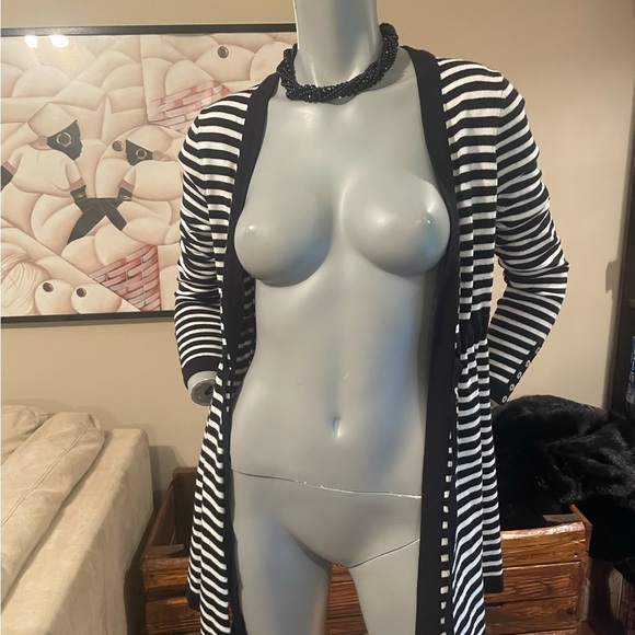 Liz Lange Maternity Black and White Striped Cardigan Sweater with tie❤️S - Picture 4 of 8
